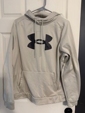 Under Armour Men's Light Tan Hoodie with Black Logo